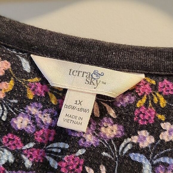 Terry & Sky Women’s Plus Size Long Sleeve Henley Thermal Waffle Tee 1x Floral - Picture 9 of 9